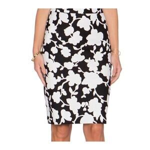 KATE SPADE New York Black Ivory Floral Print Knee Length Pencil Skirt Women's 4
